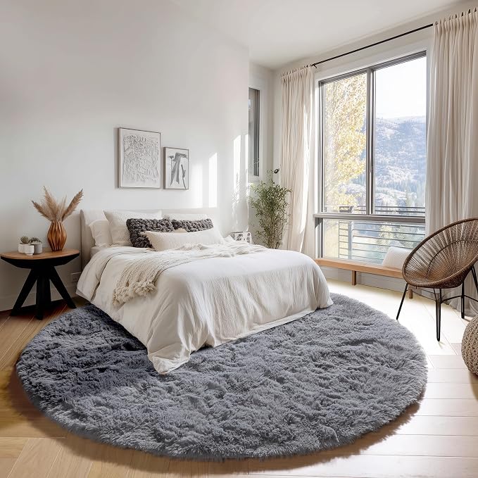 ONASAR Grey Round Rugs 7ft for Living Room, Fluffy Bedroom Circle Area Rug - Image 3
