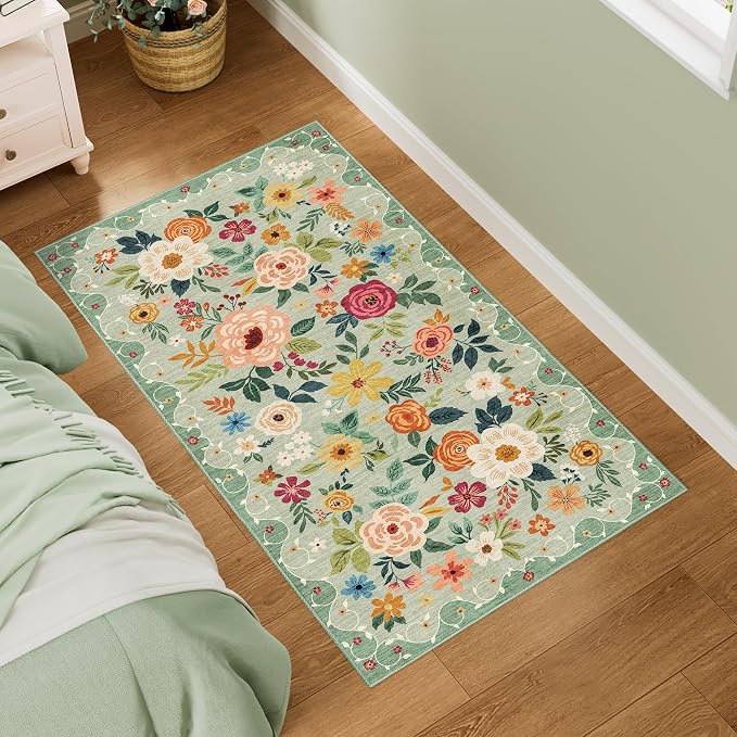DUKINO 2x4 Rug for Entryway, Washable Kitchen Floral Runner Rug - Image 3