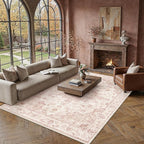 10x14 Neutral Area Rug Pink Vintage Living Room Bedroom Washable Carpet - Image 3