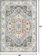 5x7 Washable Area Rug: Vintage Neutral Soft Non Slip Thin Large Floor Carpet - Image 2
