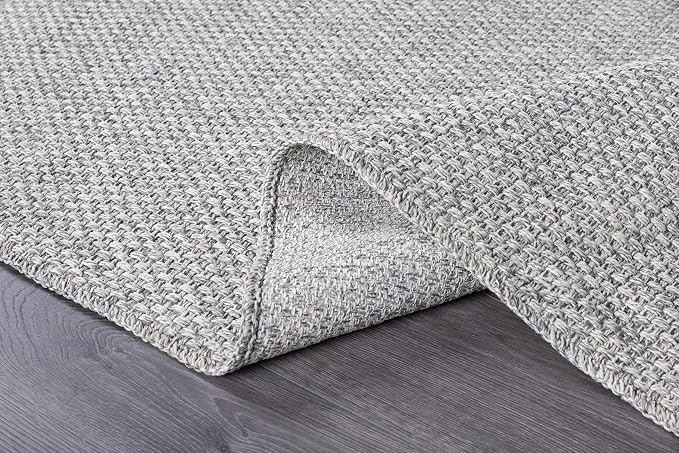CAMILSON Indoor and Outdoor Runner Rug Gray Solid Boho Woven Design - Image 3