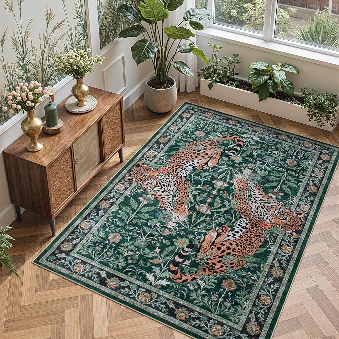 Moynesa Leopard 5x7 Area Rug, Boho Washable Living Room Rug, Non Slip Rugs - Image 8