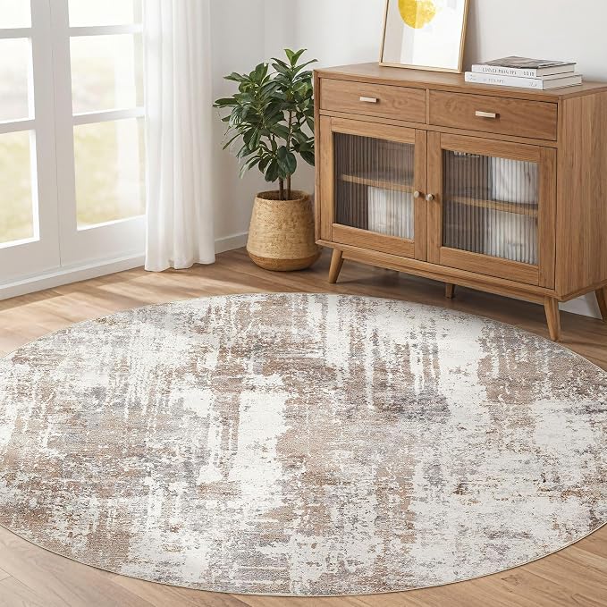 Round Rug Living Room Rugs: 10x10 Washable Circle Large Abstract Modern Soft - Image 8