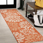 JONATHAN Y Floral Textured Weave Indoor Outdoor Runner Rug 2X10 Orange/Cream by JONATHANY