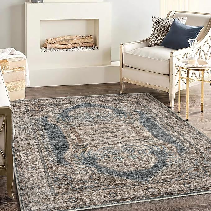 CHAMPLANT Washable Area Rug 4'x6' Vintage Traditional Floor Cover Foldable Thin - Image 2