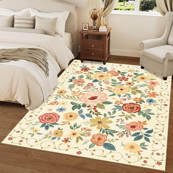 DUKINO 5x7 Area Rug, Floral Rugs - Image 4