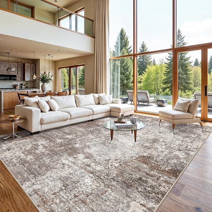 12x15 Area Rug Living Room Washable – Extra Large Modern Neutral Abstract Soft by BYYVOORugsforYourHome