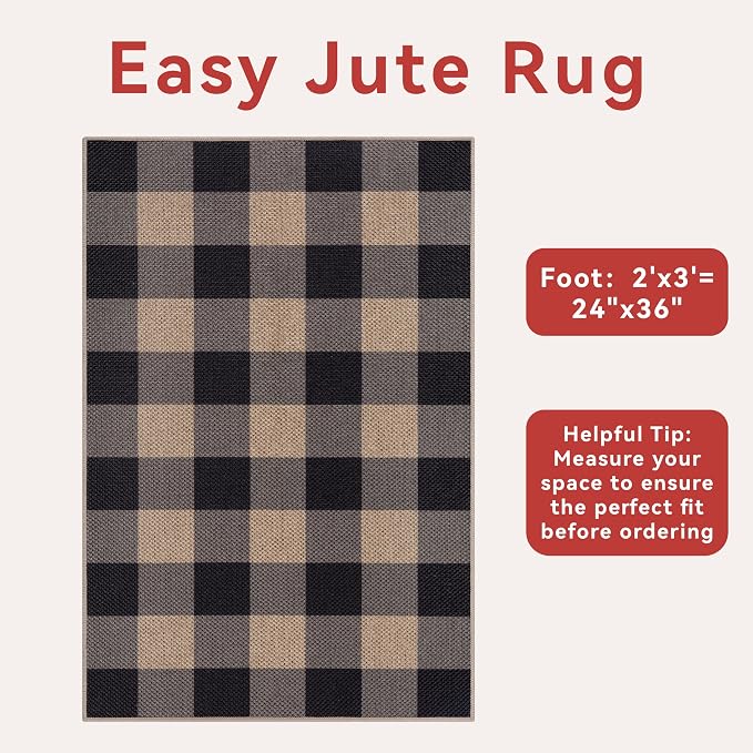 Tangsoo Checkered Easy Jute Rug, 2x3 Washable Ultra Thin Rug - Image 3