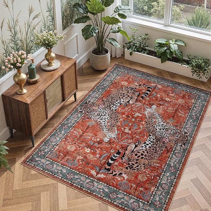 Moynesa Leopard 5x7 Area Rug, Boho Washable Living Room Rug, Non Slip Rugs - Image 8