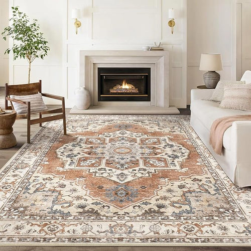 10x12 Washable Area Rug: Vintage Neutral Soft Non Slip Thin Large Floor Carpet - Image 2