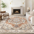 9x12 Washable Area Rug: Vintage Neutral Soft Non Slip Thin Large Floor Carpet - Image 2