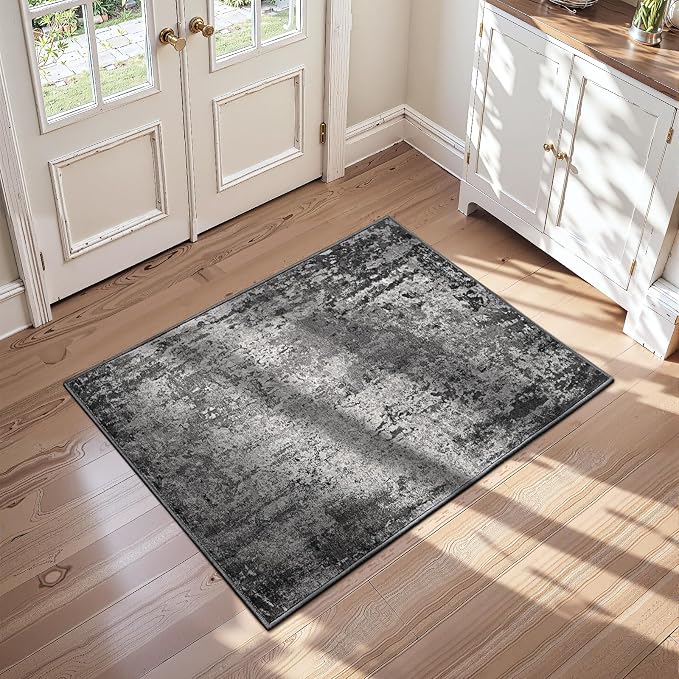 Entrance Rugs Indoor 2x4 Black Entry Rug Washable Abstract Black Small Area Rug by OmpaaHomeDecor