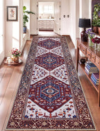 SERISSA Runner Rug for Hallways, Long Boho Rug Vintage Burgundy Navy Hallway by SERISSAHomeDecorCollection