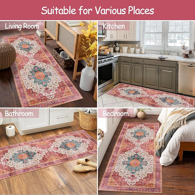 Moynesa Ultra-Thin Washable Pink Runner Rug - Image 5