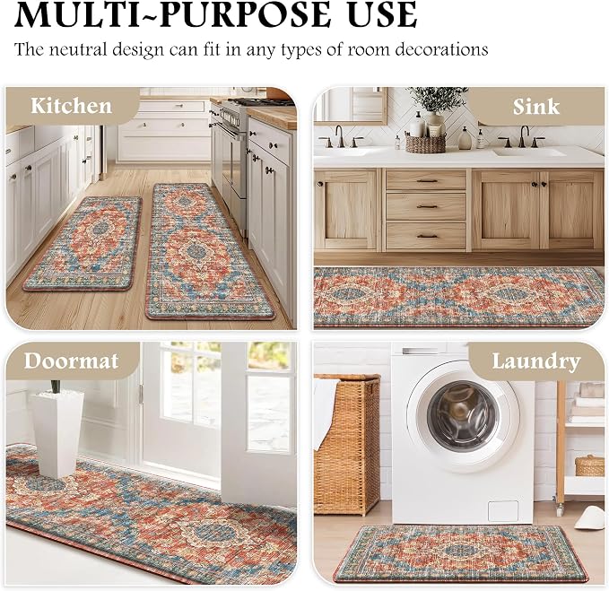 Boho Kitchen Mats for Floor 2 Piece Set Anti Fatigue Cushioned PVC Kitchen Rugs - Image 6