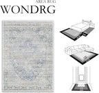 5x7 Washable Neutral Area Rug Blue Vintage Living Room Bedroom Carpet Non-Slip - Image 2