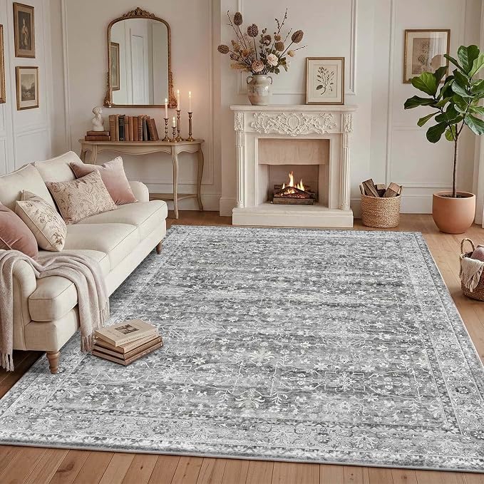 Latte&Fog Grey Area Rugs 8x10 for Bedroom, Washeble Vintage Rugs for Living Room - Image 3