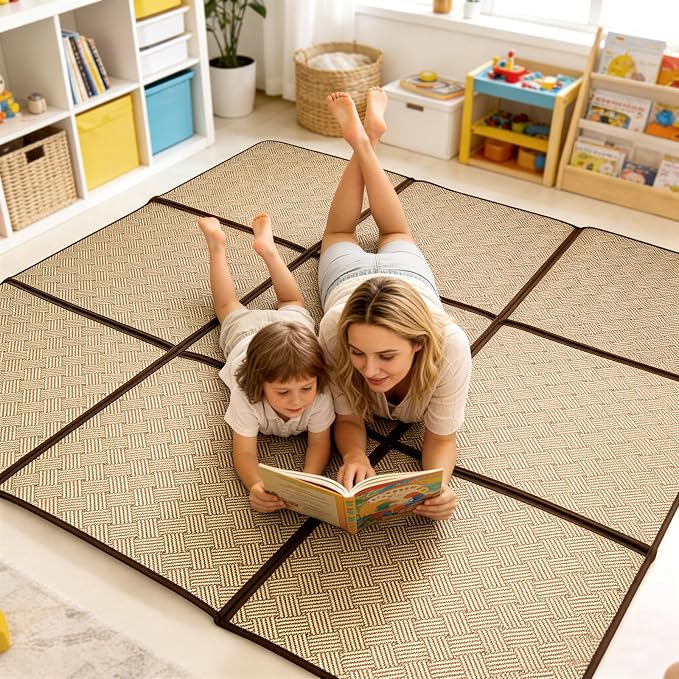 71'' x 71'' Large Japanese Tatami Mat, 0.47'' Thickness Foldable Rattan - Image 4