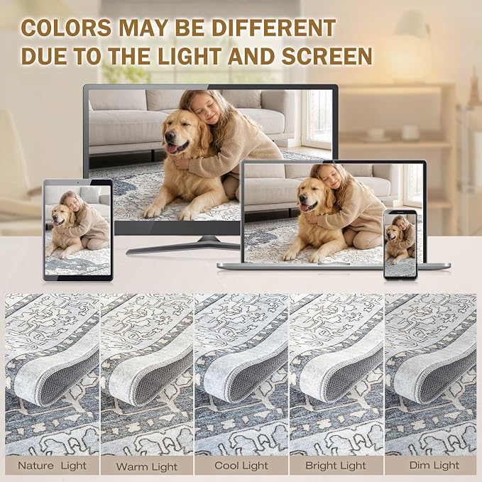 cotiled 8x10 Area Rug Machine Washable Vintage Carpet - Image 8