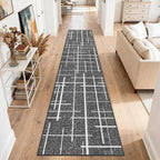 Non Slip Hallway Runner Rug 2.6x12, Modern Distressed Stripe, Washable Extra - Image 8