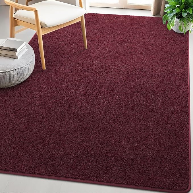 7x10 Feet Red Area Rugs for Bedroom, Indoor Washable Memory Foam Burgundy Rug - Image 8