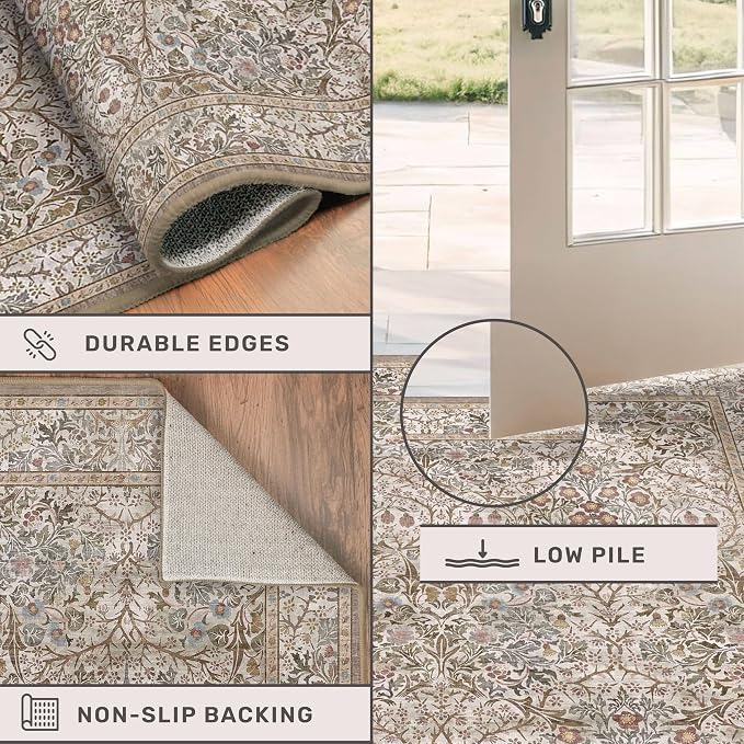 Vintage 4x6 Entryway Rug, Washable Area Rugs - Image 4