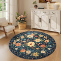 DUKINO Floral Round Rug, 4ft Washable Circle Rug, Non Slip Indoor Low Pile by DUKINO