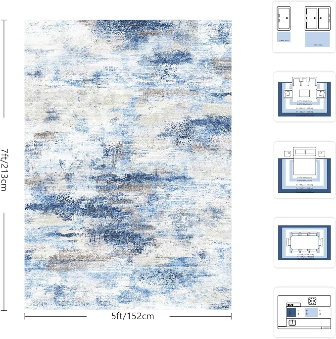5x7 Area Rugs, Abstract Morden Soft Washable Rug, Non-Slip Low Pile Rugs - Image 2