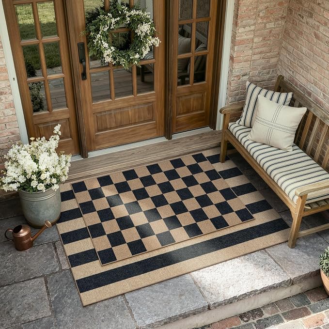 Lahome Colette Checkered Easy Jute 2x3 Rug, Small Entryway Rug Non Slip Kitchen - Image 3