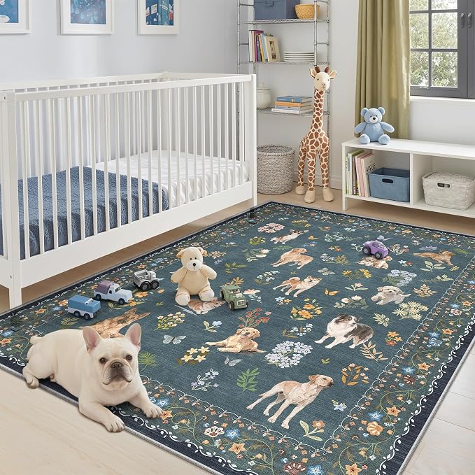 Soalmost Dog 6x9 Area Rugs for Living Room, Machine Washable Animal Floral - Image 4