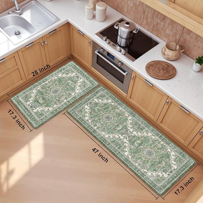 Boho Kitchen Mats for Floor 2 Piece Set Anti Fatigue Cushioned PVC Kitchen Rugs - Image 2