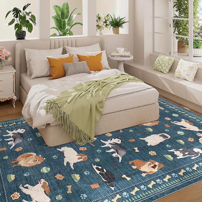 DUKINO 6x9 Rug for Living Room, Lightweight Animal Dog Print Washable Area Rug - Image 3