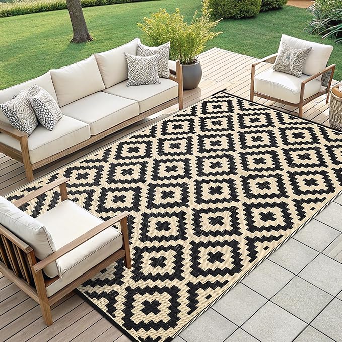 Smiry Waterproof Outdoor Rug 9x12 ft, Reversible Plastic Straw Patio Camping - Image 7