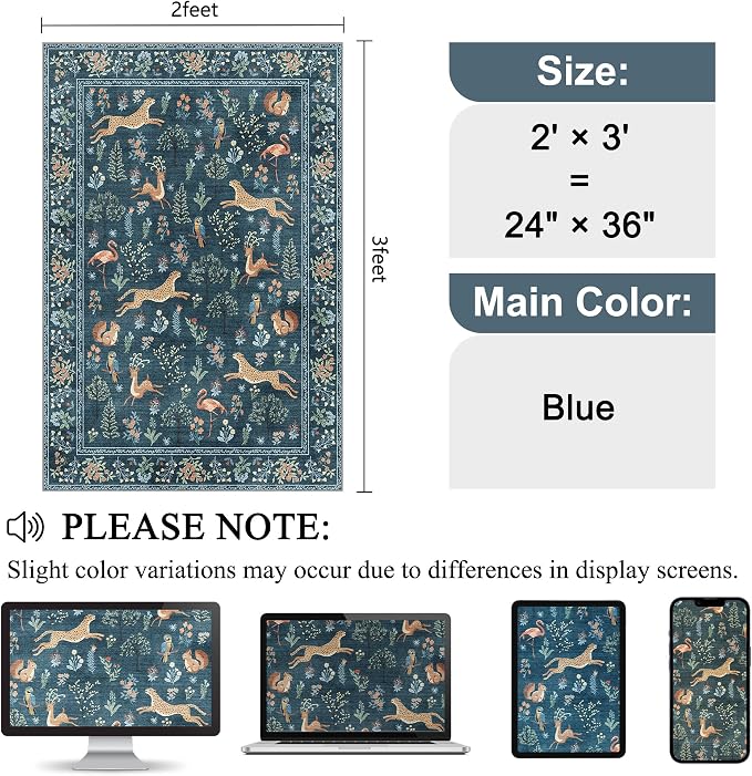 DUKINO 2x3 Rug, Washable Animal Rugs - Image 2