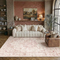5x7 Washable Neutral Area Rug Pink Vintage Living Room Bedroom Carpet Non-Slip by WondRg