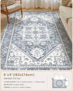 6x9 Vintage Area Rug: Washable Neutral Soft Non Slip Thin Large Floor Carpet - Image 8
