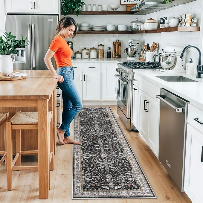 2x8ft Kitchen Rug Runners Washable Non Slip – Boho Floral Carpet Runner - Image 3