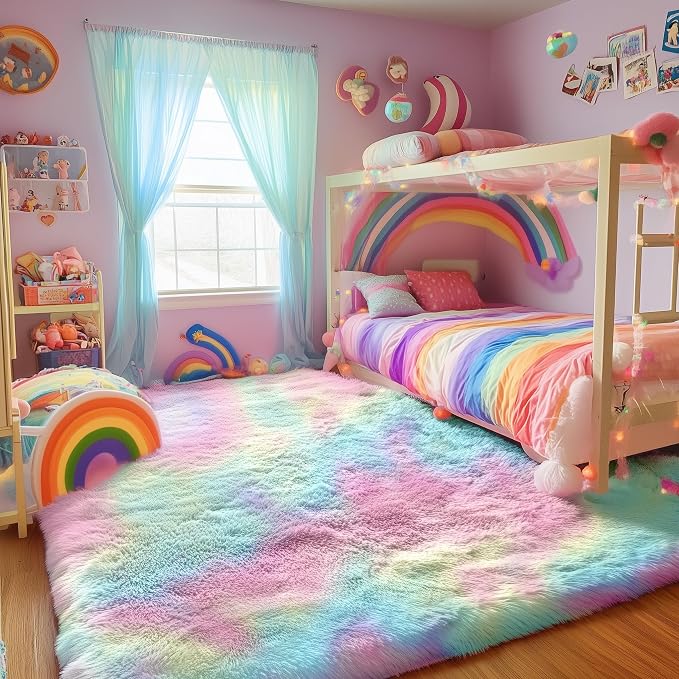 PAGISOFE 4x6 Rainbow Fluffy Soft Plush Area Rugs - Image 9
