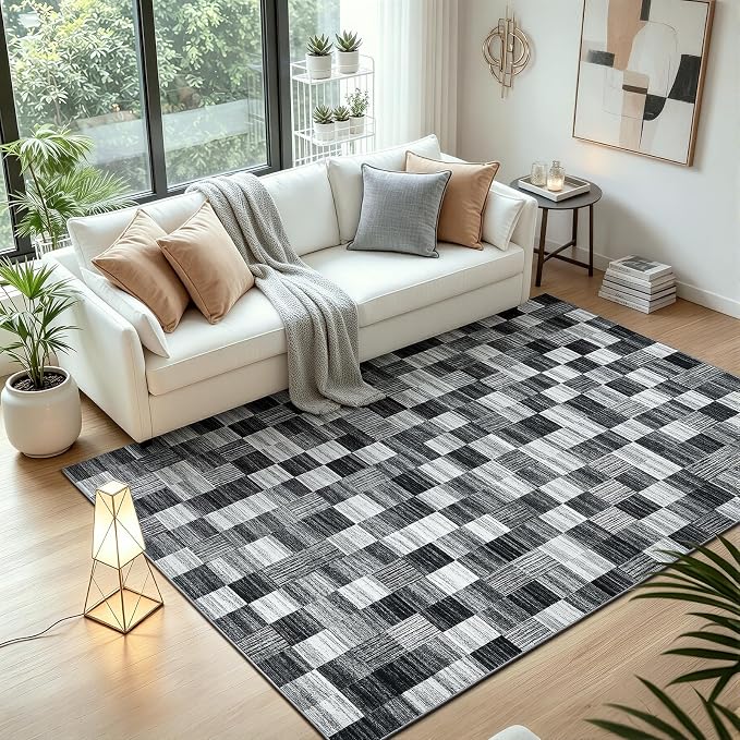 Terrug Black and White Checkered Rug - Image 2
