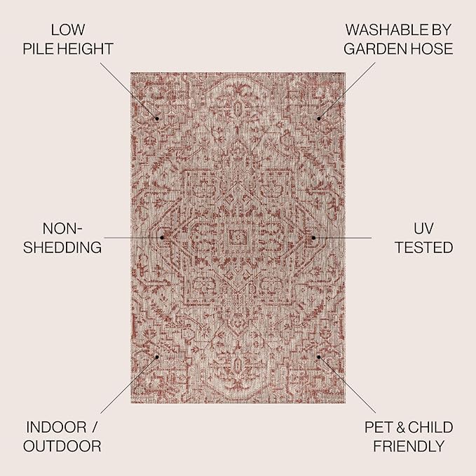 JONATHAN Y Boho Medallion Indoor Outdoor Square Area Rug 9X9 Red/Taupe - Image 2