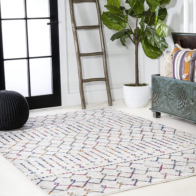 JONATHAN Y Boho Vintage Diamond Cream/Multi Indoor Area Rug 5X8 ft, Moroccan - Image 5