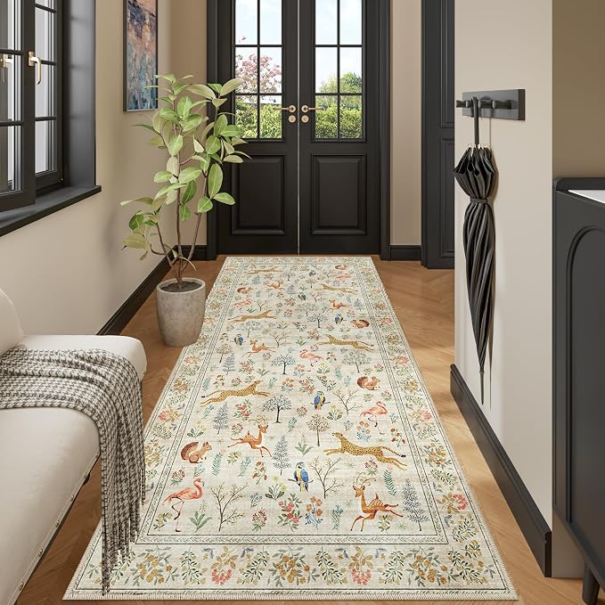 DUKINO 3x8 Washable Runner Rug, Low Pile Animal Print Non Slip Long Runner Rug - Image 8