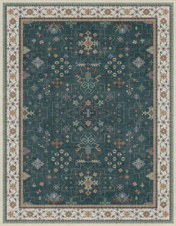 Hazo Haus Vintage Dark Green 7x9 Dining Room Rugs - Image 3