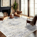 CHAMPLANT Washable Area Rug 9'x12' Floral Blue Boho Design Non-Shedding Easy by CHAMPLANT