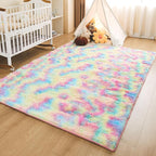 Litanika 5x8 Shag Area Rug for Living Room Bedroom, Tie-Dyed Rainbow High Pile - Image 4
