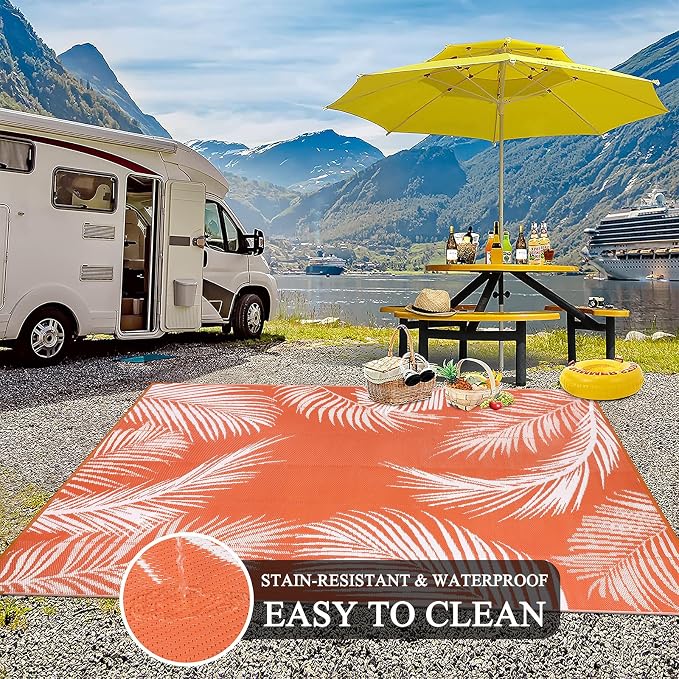Pauwer Waterproof Outdoor Rug 8x10, Reversible Plastic Straw Patio Camping Rug - Image 5
