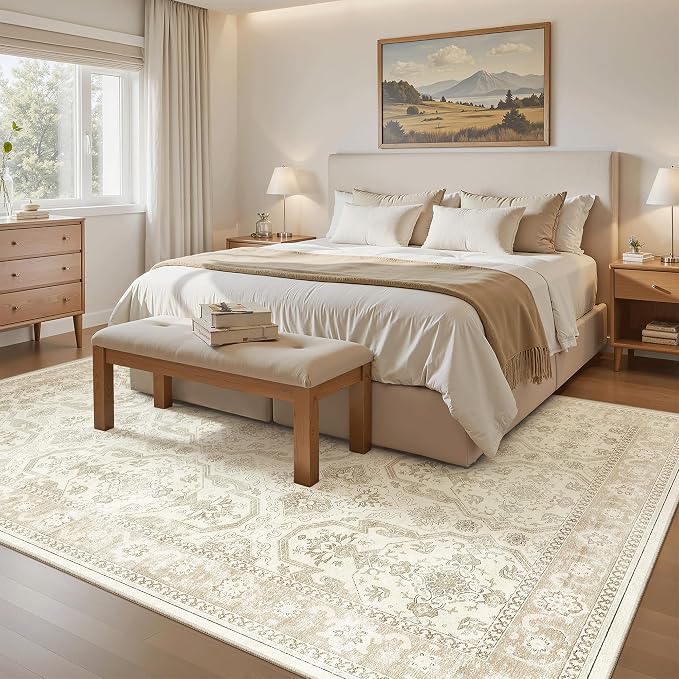 Soalmost 7x9 Area Rug for Living Room Washable Abstract Vintage Soft Thin - Image 2