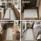 Neutral Kitchen Rug Set of 3 Washable Grey Floral Kitchen Mats - Image 8