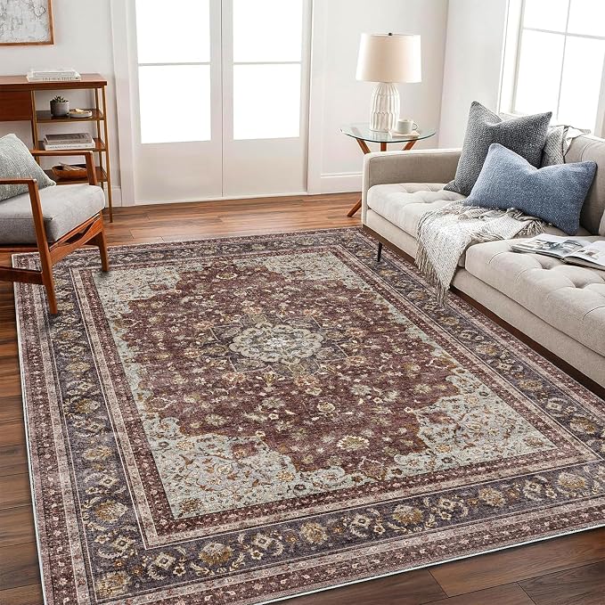CHAMPLANT Washable Area Rug 10'x14' Boho Design Non-Shedding Easy Care Ideal by CHAMPLANT