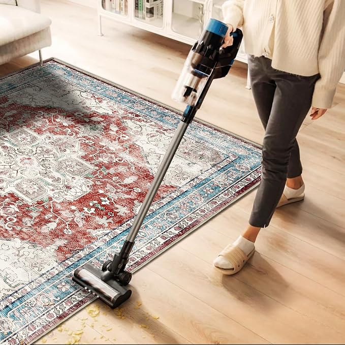 CHAMPLANT 3'x5' Vintage Red Blue Washable Thin Area Rug Traditional Floor Cover - Image 3